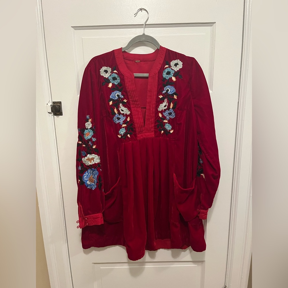Free people red velvet floral dress